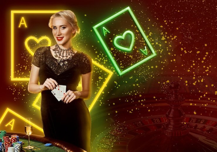 Antarmuka permainan casino live dengan dealer sungguhan meja blackjack dan roulette